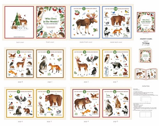 Elizabeth Studio - 36' Who Lives in The Woods - Cloth Book Panel, Beige