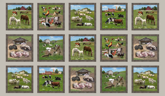 Elizabeth Studio - Farm Animals - 24' Block Panel, Sepia