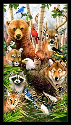 Elizabeth Studio - Wildlife Refuge - 24' Forest Animals Panel, Black