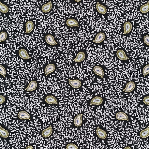 Fabri-Quilt - Chelsea - Paisley Leaf, Black