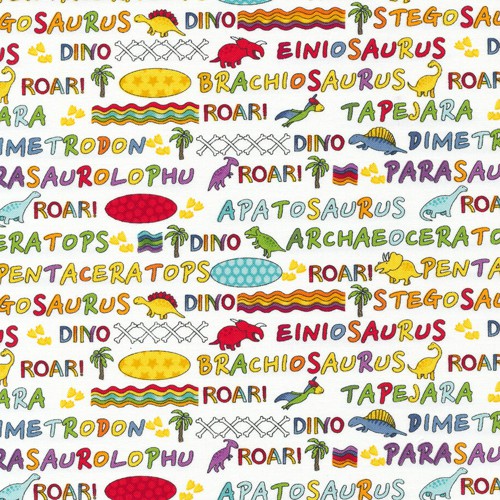 Fabri-Quilt - Lost World - Dino Words, White