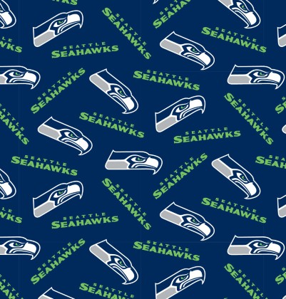Fabric Traditions - NFL - 44' Seattle Sea Hawks - Hawks & Words, Navy/Green