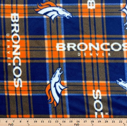 Fabric Traditions - NFL Fleece - Denver Broncos - Plaid, Navy/Orange