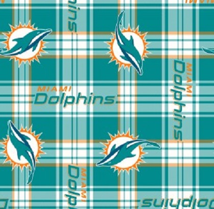 Fabric Traditions - NFL Fleece - Miami Dolphins - Plaid, Teal