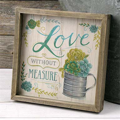 Framed Wooden Sign - 'Love' With Succulents