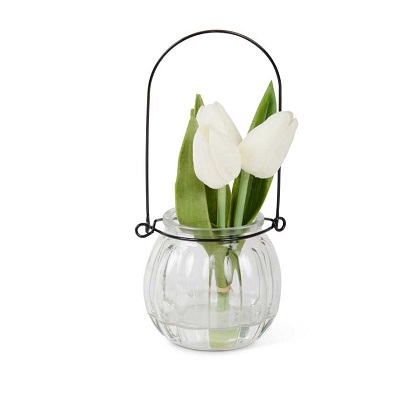 Glass Bottle - Tulips 7', White