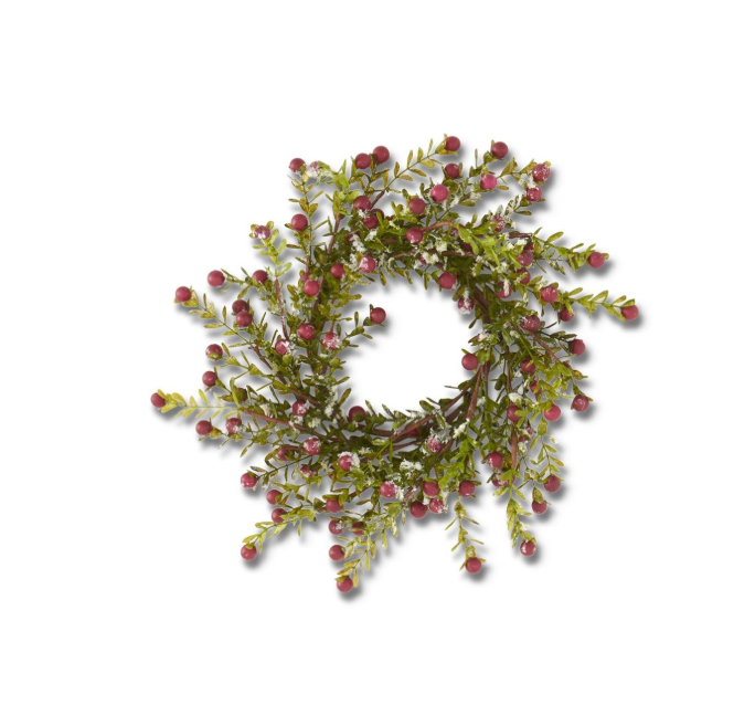 Glittered Snowy Red Berry Leaf Candle Ring