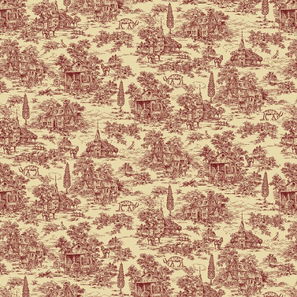 Henry Glass - 108' Farmhouse - Toile, Cream/Red
