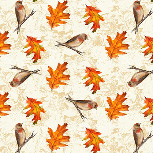 Henry Glass - Autumn Splendor - Tossed Leaves and Birds, Cream