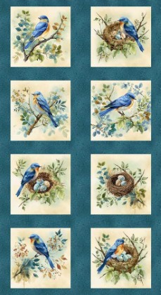 Henry Glass - Awakenings - 24' Bird Blocks Panel, Blue