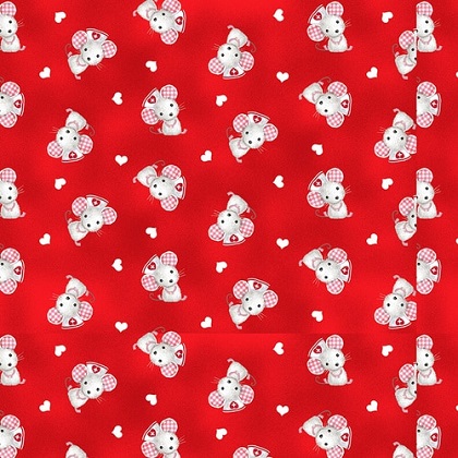 Nurse Mouse Fabric RED BIG HUGS by Jonny Javelin for Henry Glass ~~ Sold by the half yard
