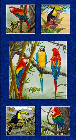 Henry Glass - Birds In Paradise - 24' Parrot Banner Panel, Royal