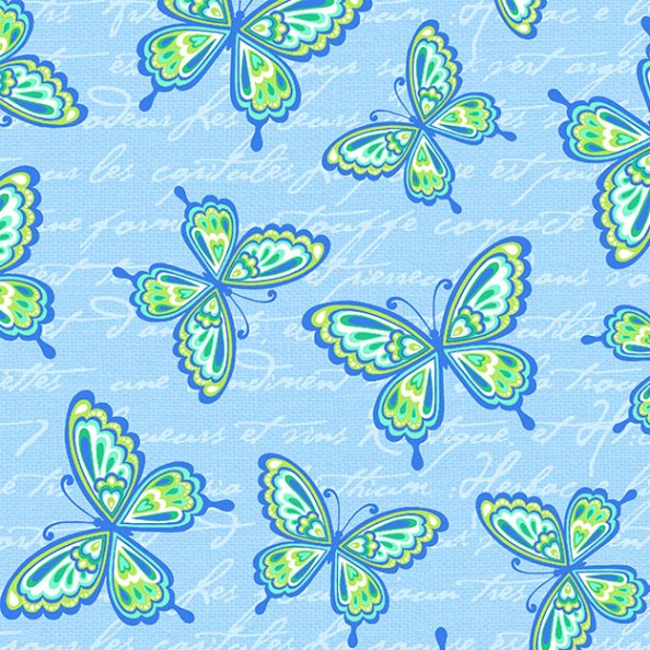 Henry Glass - Butterfly Kisses Flannel - Butterflies, Blue