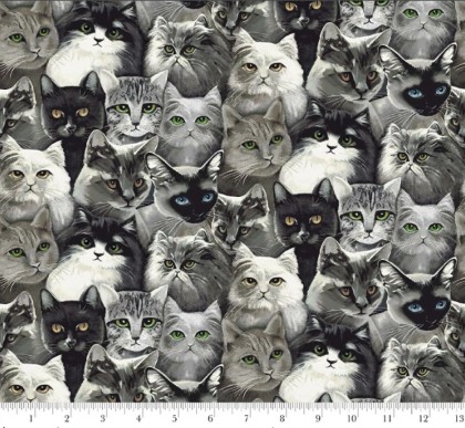 Henry Glass - Catsup - Cat Faces, Black/Gray