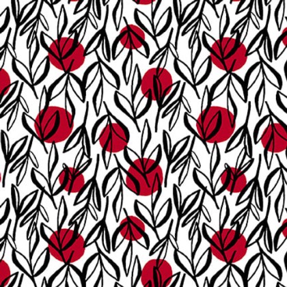 Henry Glass - Crimson Garden - Red Dots & Black Vines, White
