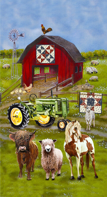 Henry Glass - Down on the Farm - 24' Barn Panel, Green