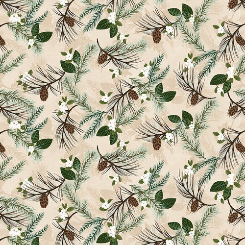 Henry Glass - Folk Art Flannels 4 - Pine Boughs, Cream