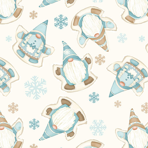 Henry Glass - I Love Sn'Gnomies Flannel - Gnome Snow Angels, Cream