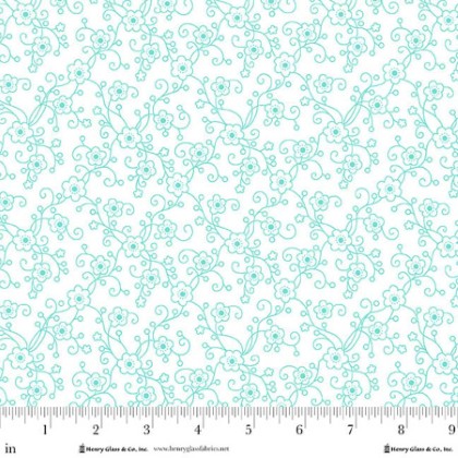 Henry Glass - Jubilee - Linear Floral, White/Blue