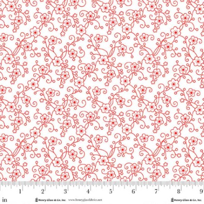 Henry Glass - Jubilee - Linear Floral, White/Red