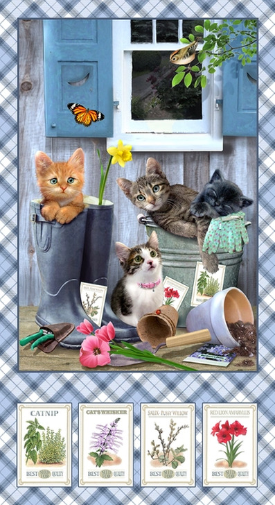 Henry Glass - Kittens In The Garden - 24' Banner Panel, Multi