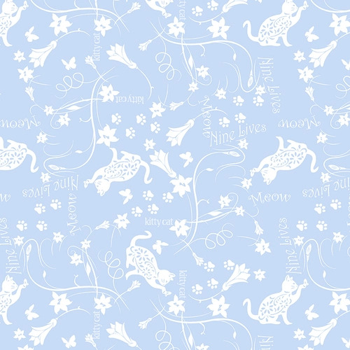 Henry Glass - Kittens In The Garden - Tonal Floral, Blue