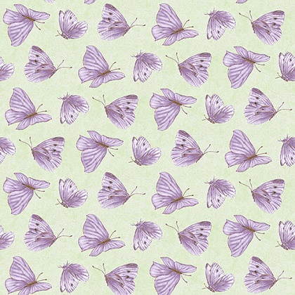 Henry Glass - Lavender Garden - Tossed Butterflies, Green