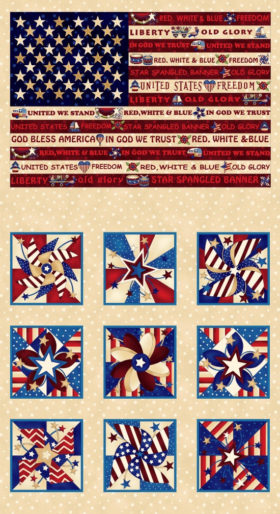 Henry Glass - Libertyville - 24' Flag And Pinwheel Panel, Cream