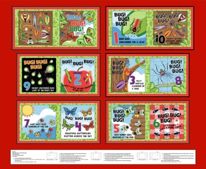 Henry Glass - Little Readers - 36' Bug Bug Bug  Cloth Book Panel, Red