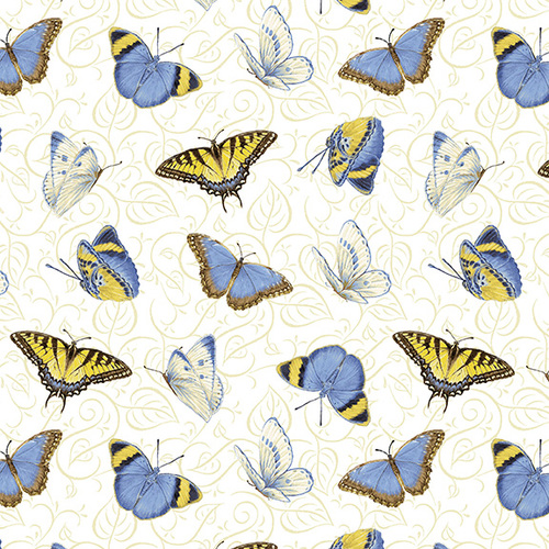 Henry Glass - My Sunflower Garden - Tossed Butterflies, White