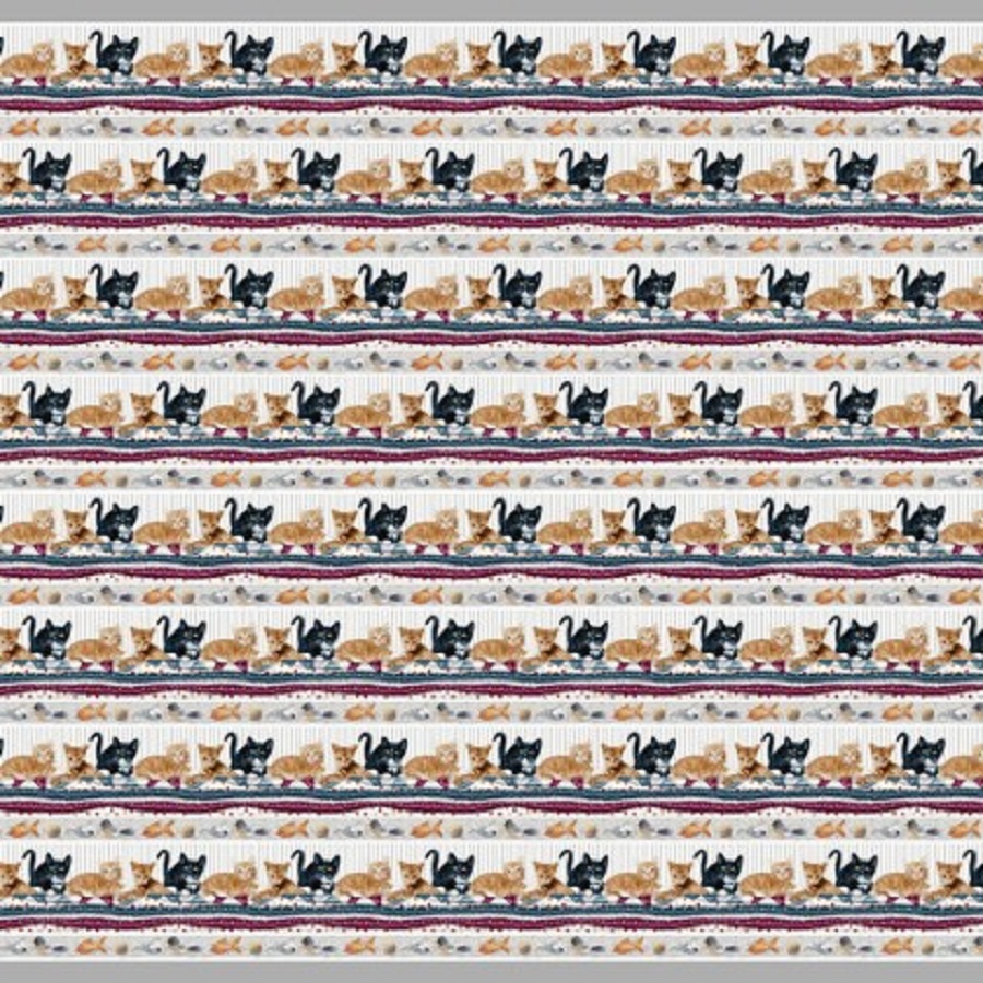 Henry Glass - Quilted Kitties - Border Stripe, Gray