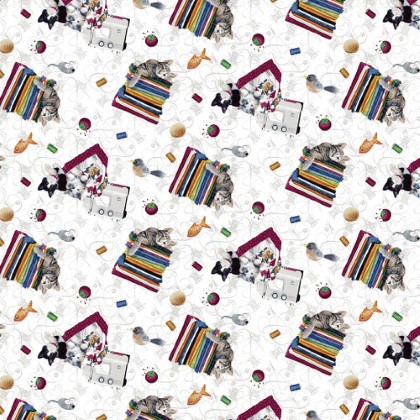 Henry Glass - Quilted Kitties - Cats & Fabrics, White