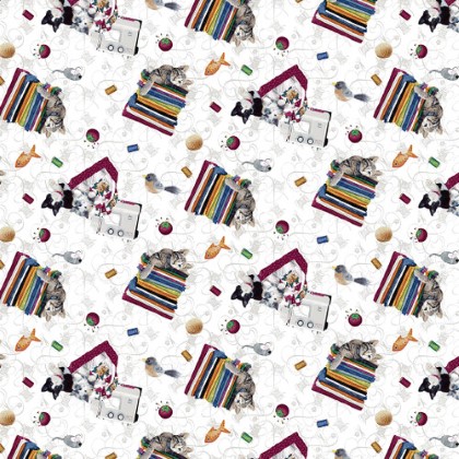 Henry Glass - Quilted Kitties - Cats & Fabrics, White