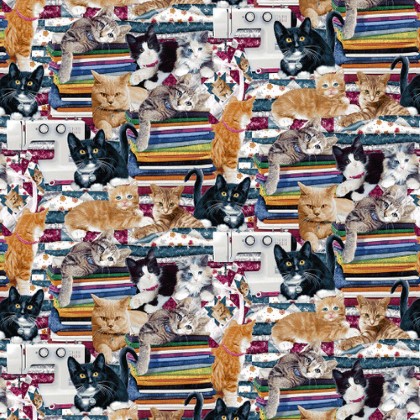 Henry Glass - Quilted Kitties - Packed Kitties, Midnight Blue