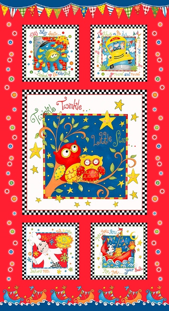Henry Glass - Rhyme Time - 24' Quilt Panel, Red