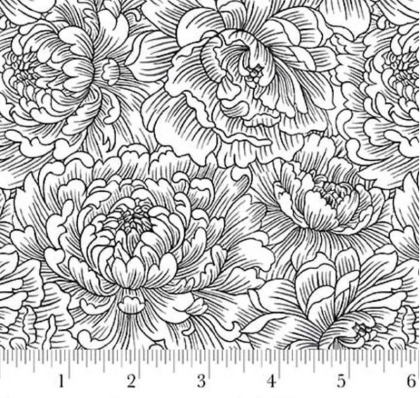 Henry Glass - Scarlet's Treasure - Peony Monotone, White Black