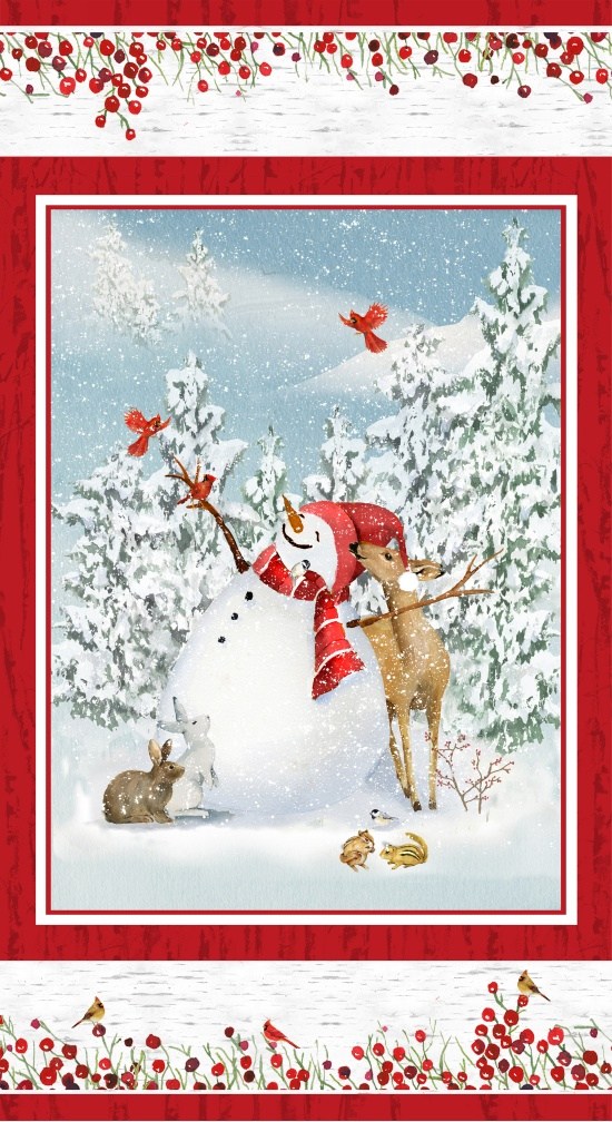Henry Glass - Sheltering Snowman - 24' Picture Panel, White/Red
