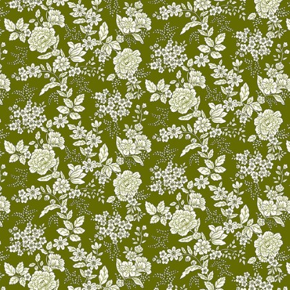 Henry Glass - Tranquility - Floral Design, Dark Green