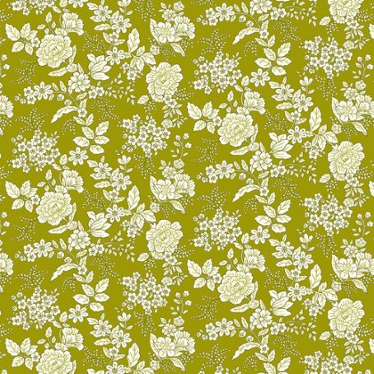 Henry Glass - Tranquility - Floral Design, Olive Green