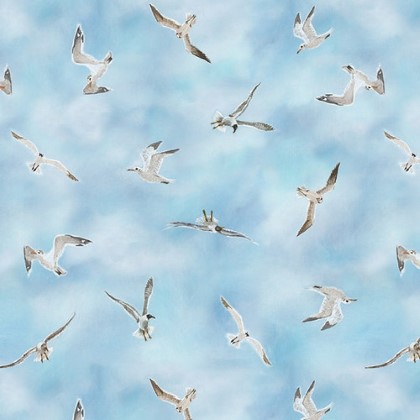 Henry Glass - Turtle March - Seagulls Flying, Sky Blue