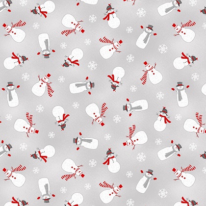 Henry Glass - Winter Rendezvous Flannel - Tossed Snowmen, Light Gray