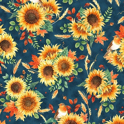 Hoffman Califorina - Fall For Autumn - Sunflower Bouquet, Navy/Gold