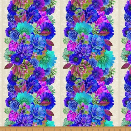 Hoffman California - Bloom! - Flower Stripes, Wild Berry/Blue