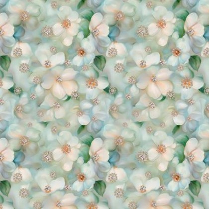 Hoffman California - Brilliant Ones - Jeweled Flowers, Green