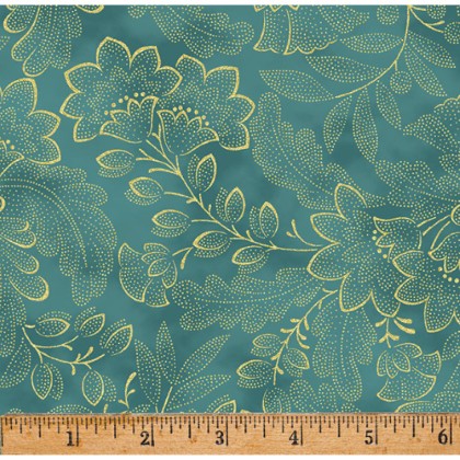 Hoffman California - Crown & Vine - LES Fleurs, DustyTeal/Gold