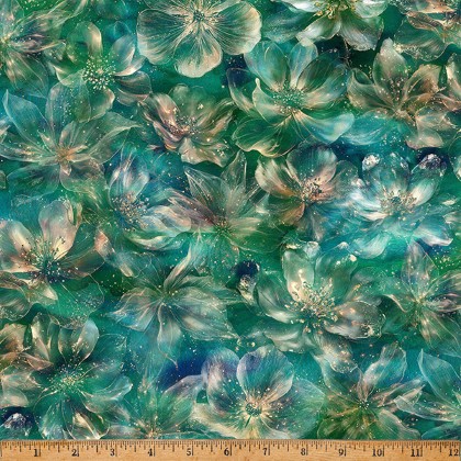 Hoffman California - Midnight Flora - Elegant Petals, Stone Green