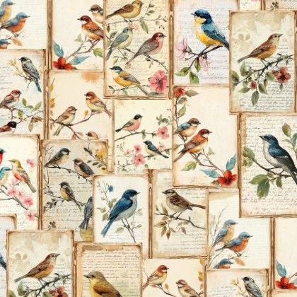 Hoffman California - Nestiing Hour - Birds, Antique Beige