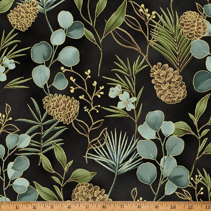 Hoffman California - Ornament Grove - Pine Boughs, Black/Gold