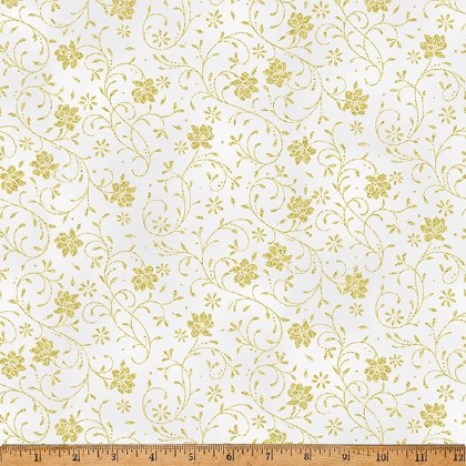 Hoffman California - Ornament Grove - Swirls, Light Gray/Gold