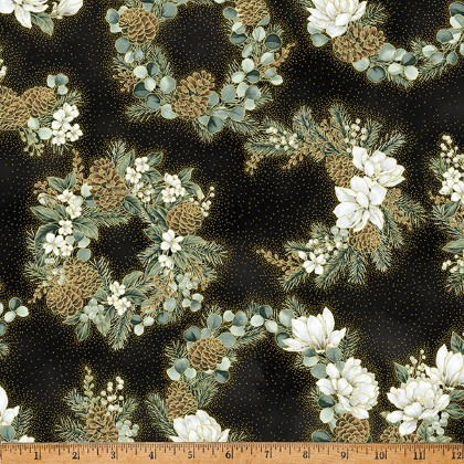 Hoffman California - Ornament Grove - Wreaths, Black/Gold